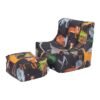 Kids Bean Bag Armchair – Toddler Beanbag Chair with Footstool, Printed Indoor Pouffe Set